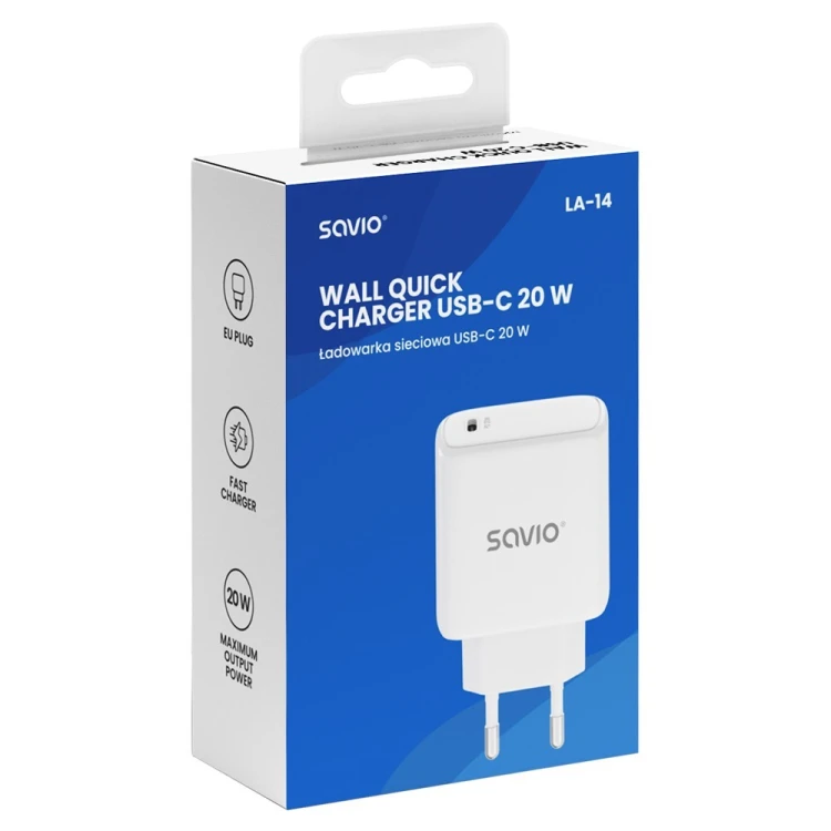 Savio Ładowarka sieciowa 20W Power Delivery 3.0, Biała LA-14