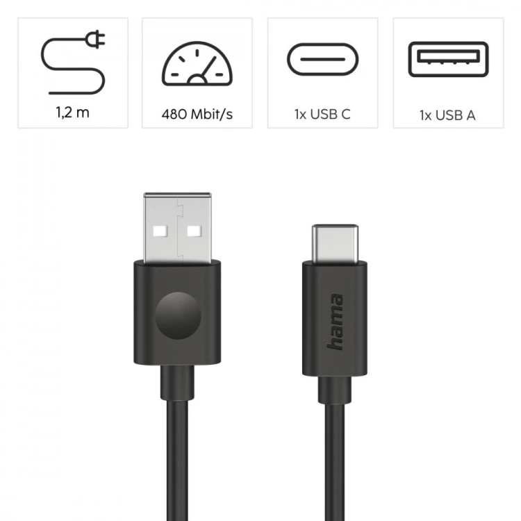 Hama Kabel usb-a usb-c entry level 60W 1,2m czarny
