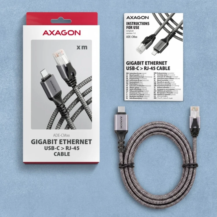 AXAGON ADE-CM15 USB-C Gigabit Ethernet adapter z zintegrowanym kablem sieciowym CAT6 RJ-45 1.5 m