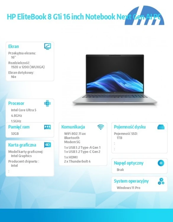 HP Inc. Laptop EliteBook 8 G1i U5-225U 1TB/32GB/W11P/16.0   C51LJET