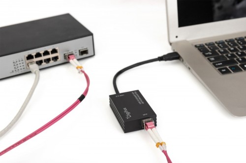 Digitus Karta sieciowa USB 3.0 typ A na Gigabit SFP, adapter światłowodowy 1000 Mb/s, moduł SFP sprzedawany osobno