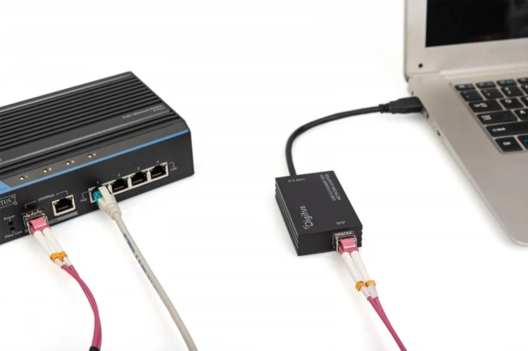 Digitus Karta sieciowa USB 3.0 typ A na Gigabit SFP, adapter światłowodowy 1000 Mb/s, moduł SFP sprzedawany osobno