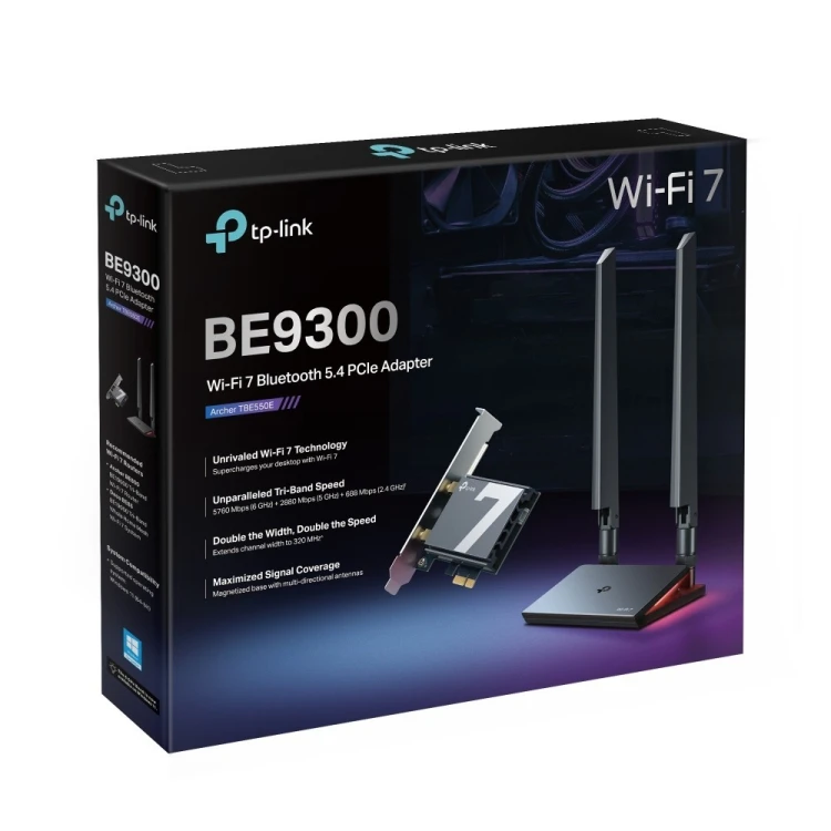 TP-LINK Karta sieciowa Archer TBE550E BE9300 Tri-Band Wi-Fi 7 Bluetooth PCI Express Adapter