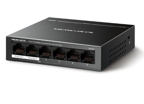 TP-LINK Przełącznik Mercusys 6-Port 10/100 Mbps Desktop Switch with  4-Port PoE+    PORT: 4× 10/100 Mbps PoE+ Ports, 2× 10/100 Mbps Non-PoE Ports MS10