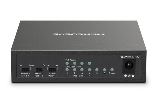 TP-LINK Przełącznik Mercusys 6-Port 10/100 Mbps Desktop Switch with  4-Port PoE+    PORT: 4× 10/100 Mbps PoE+ Ports, 2× 10/100 Mbps Non-PoE Ports MS10