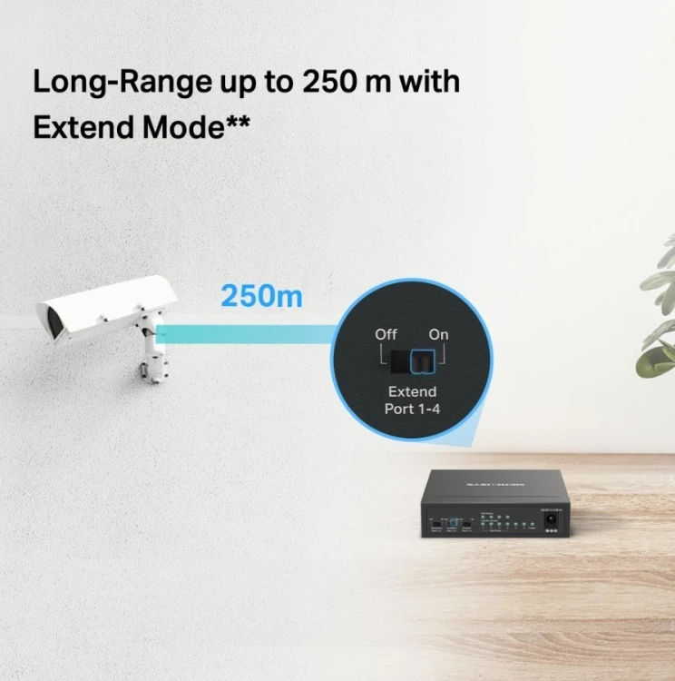 TP-LINK Przełącznik Mercusys 6-Port 10/100 Mbps Desktop Switch with  4-Port PoE+    PORT: 4× 10/100 Mbps PoE+ Ports, 2× 10/100 Mbps Non-PoE Ports MS10