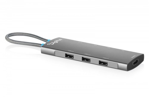 Digitus Stacja dokująca USB-C 8-portowa, HDMI 4K/60Hz, 2x USB-A + 1x USB-C 3.2 Gen1, 3x USB-A 2.0, Power Delivery 100W, DP 1.4 Alt Mode, kabel 18cm