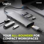 Digitus Stacja dokująca USB-C 8-portowa, HDMI 4K/60Hz, 2x USB-A + 1x USB-C 3.2 Gen1, 3x USB-A 2.0, Power Delivery 100W, DP 1.4 Alt Mode, kabel 18cm
