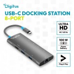 Digitus Stacja dokująca USB-C 8-portowa, HDMI 4K/60Hz, 4x USB-A + 1x USB-C 3.2 Gen1, RJ45 Gigabit, Power Delivery 100W, DP 1.4 Alt Mode, kabel 18cm