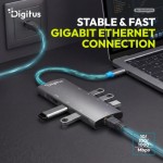 Digitus Stacja dokująca USB-C 8-portowa, HDMI 4K/60Hz, 4x USB-A + 1x USB-C 3.2 Gen1, RJ45 Gigabit, Power Delivery 100W, DP 1.4 Alt Mode, kabel 18cm