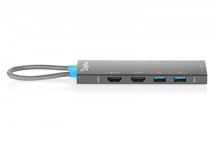 Digitus Stacja dokująca USB-C 9-portowa, 2x HDMI 4K/60Hz, 4x USB-A + 1x USB-C 3.2 Gen1, RJ45 Gigabit, Power Delivery 100W, MST/SST, kabel 18cm