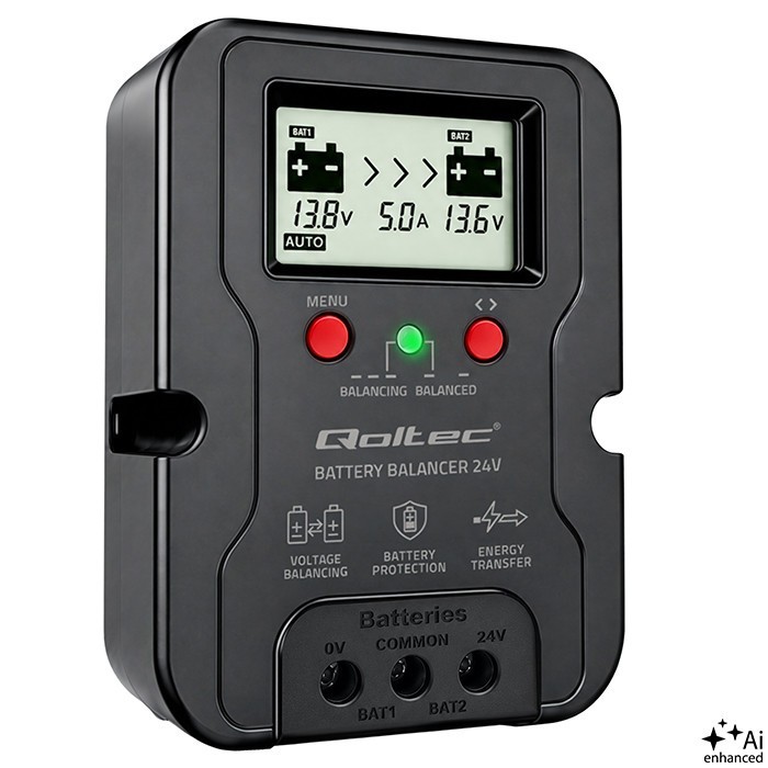 Qoltec Balanser napięcia 24V do akumulatorów 2x12V | 5A | AGM GEL LiFePO4