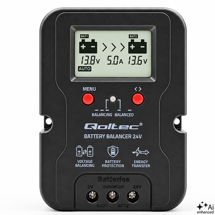 Qoltec Balanser napięcia 24V do akumulatorów 2x12V | 5A | AGM GEL LiFePO4