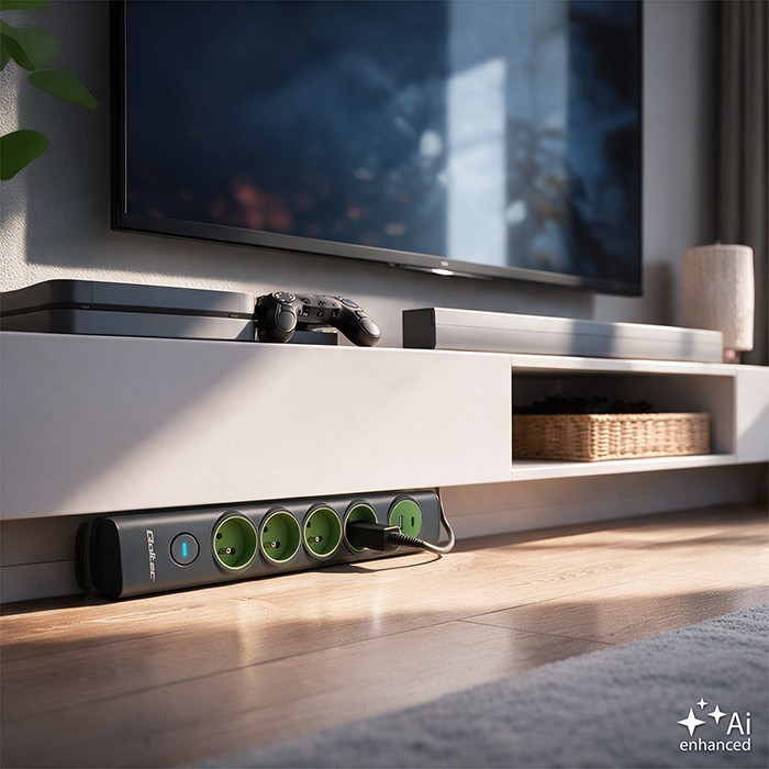 Qoltec Listwa zasilająca z podświetlanym włącznikiem | 4gniazda z uziemieniem | 1xUSB-C 15W | 1xUSB 12W | 1.8m