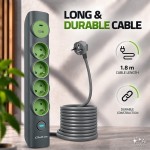 Qoltec Listwa zasilająca z podświetlanym włącznikiem | 4gniazda z uziemieniem | 1xUSB-C 15W | 1xUSB 12W | 1.8m