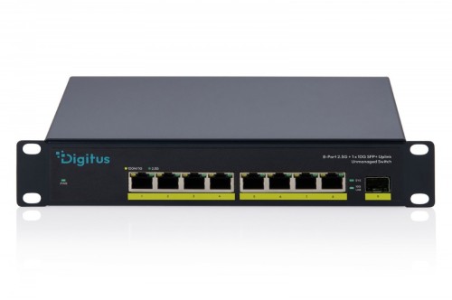 Digitus Przełącznik sieciowy niezarządzalny 10" 8x RJ45 2.5G, 1x SFP+ 10G, 60Gbps, metalowy, bez wentylatora, Plug&Play