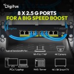 Digitus Przełącznik sieciowy niezarządzalny 10" 8x RJ45 2.5G, 1x SFP+ 10G, 60Gbps, metalowy, bez wentylatora, Plug&Play