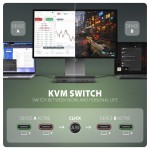 AXAGON HMC-DL-KVM Stacja dokująca USB-C 12w1 + KVM 2 PC, DisplayLink, 10Gbps, 3x USB-A, 2x USB-C, 2x HDMI 4K/60Hz, DP, LAN 1Gbps, SD/microSD, audio, P