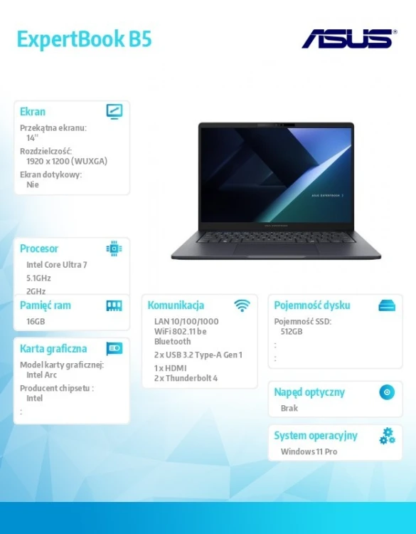 Asus Laptop ExpertBook B5 B5405CCA-LY1492X U7 255H/16GB/512GB/W11Pro