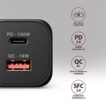 AXAGON ACU-PQ100 Ładowarka sieciowa GaN 100W, 2x port (USB-C + USB-A), PD3.0/PPS/QC4+, mini, czarna