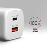 AXAGON ACU-PQ100W Ładowarka sieciowa GaN 100W, 2x port (USB-C + USB-A), PD3.0/PPS/QC4+, mini, biała
