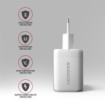 AXAGON ACU-PQ100W Ładowarka sieciowa GaN 100W, 2x port (USB-C + USB-A), PD3.0/PPS/QC4+, mini, biała