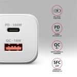 AXAGON ACU-PQ100W Ładowarka sieciowa GaN 100W, 2x port (USB-C + USB-A), PD3.0/PPS/QC4+, mini, biała