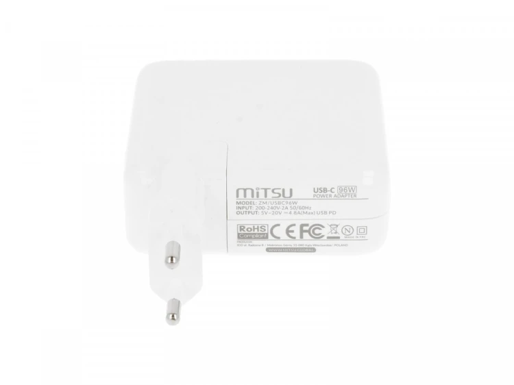 Mitsu Zasilacz ładowarka do laptopa 96W USB-C 5V-9V-12V-15V/3A, 20V/4.8A PD
