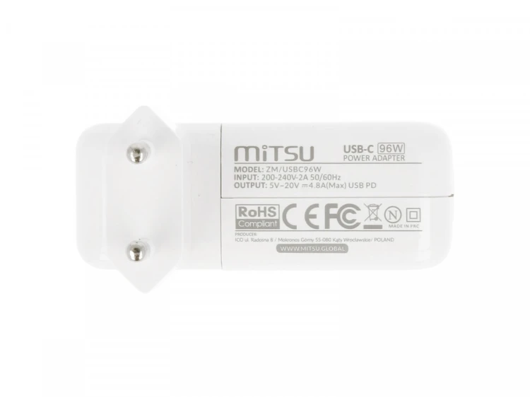 Mitsu Zasilacz ładowarka do laptopa 96W USB-C 5V-9V-12V-15V/3A, 20V/4.8A PD