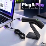 Qoltec Bezprzewodowy czytnik kodów kreskowych 1D 2D + stojak na skaner |QR | EAN | USB