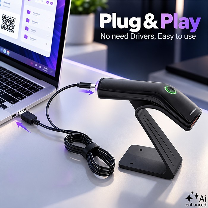 Qoltec Bezprzewodowy czytnik kodów kreskowych 1D 2D + stojak na skaner |QR | EAN | USB