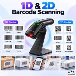 Qoltec Bezprzewodowy czytnik kodów kreskowych 1D 2D + stojak na skaner |QR | EAN | USB