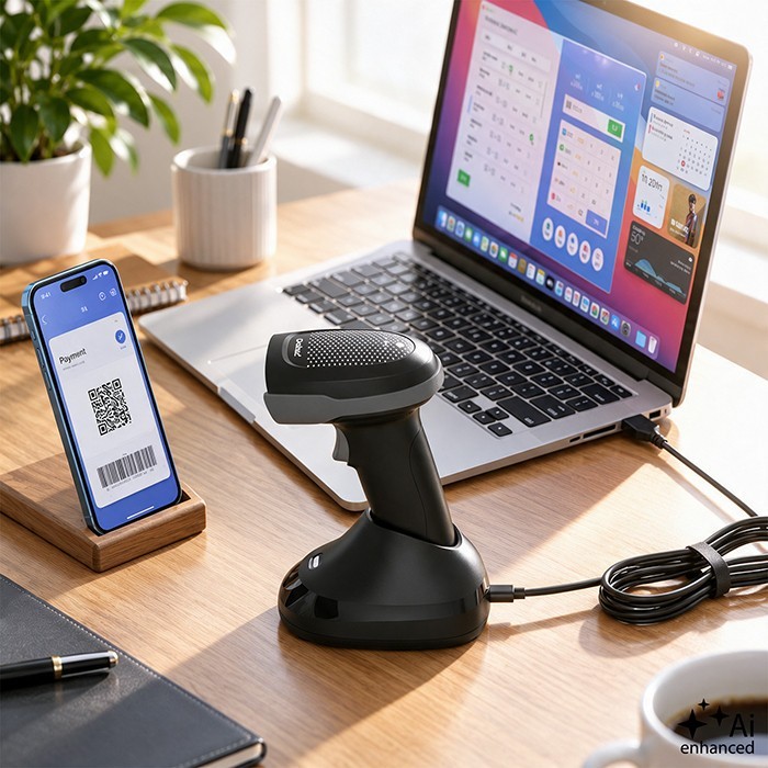 Qoltec Bezprzewodowy czytnik kodów kreskowych 1D 2D + stacja ładowania |QR | EAN | USB
