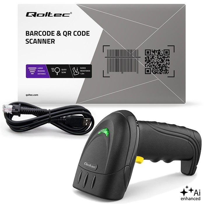 Qoltec Czytnik kodów kreskowych 1D 2D | QR | EAN | USB