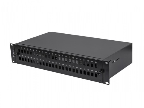 Lanberg Przełącznica światłowodowa 48XSC Simplex / 48XLC Duplex Rack 19 cali 2U czarna + akcesoria