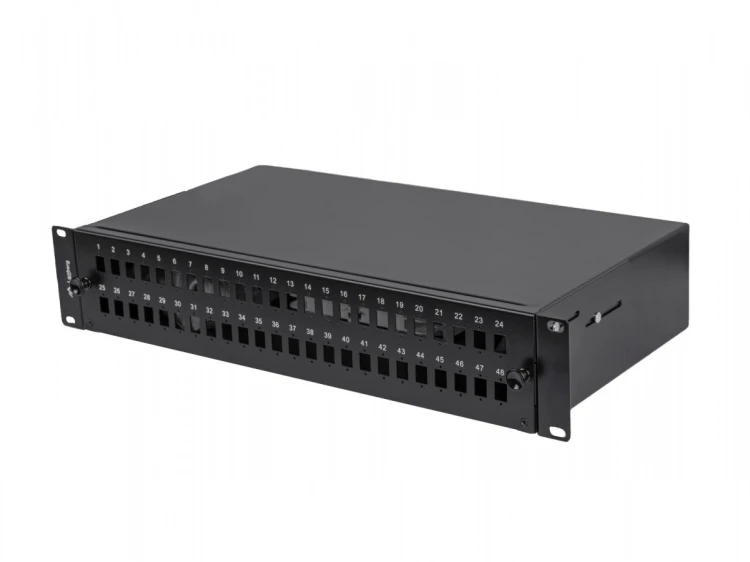 Lanberg Przełącznica światłowodowa 48XSC Simplex / 48XLC Duplex Rack 19 cali 2U czarna + akcesoria