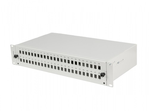 Lanberg Przełącznica światłowodowa 48XSC Simplex / 48XLC Duplex Rack 19 cali 2U Szara + akcesoria
