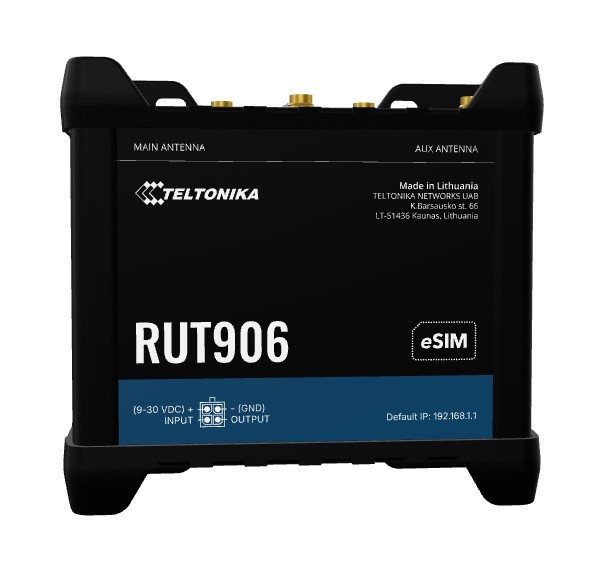 TELTONIKA Router RUT906 4G LTE RS232/RS485, 4G LTE (Cat 4), 3G, 2G, DUAL SIM, RS232/RS485, GNSS, NTRIP