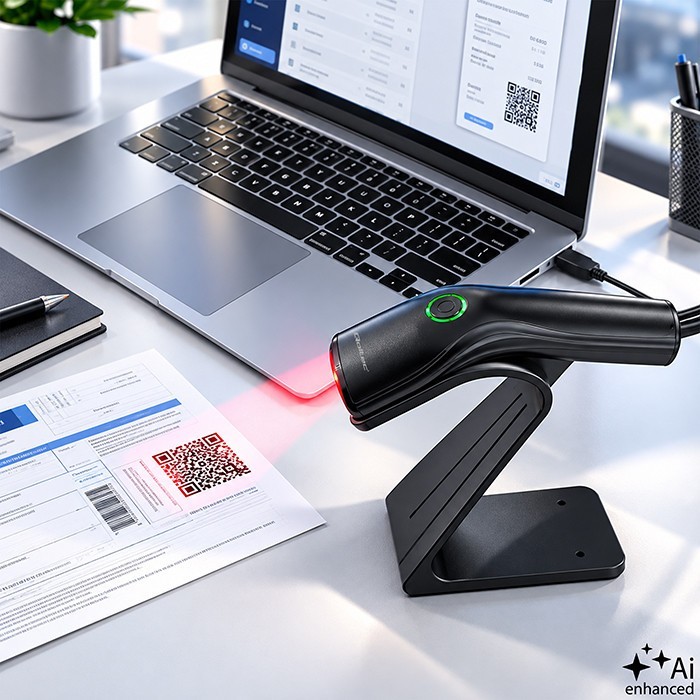 Qoltec Czytnik kodów kreskowych 1D 2D + stojak na skaner | QR | EAN |  USB