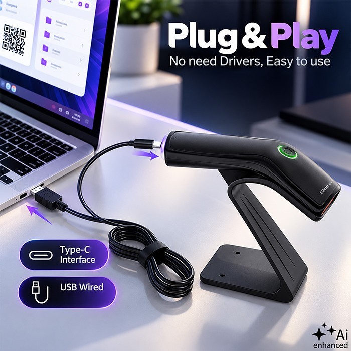 Qoltec Czytnik kodów kreskowych 1D 2D + stojak na skaner | QR | EAN |  USB