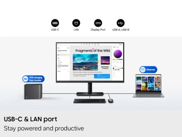 Samsung Monitor 32 cali Viewfinity S80UH IPS 3840x2160 UHD 16:9 1xHDMI 1xDP 1xUSB-C 90W 3xUSB-A Easy Connection KVM PIP/PBP 5ms 60Hz HAS+PIV płaski 3Y
