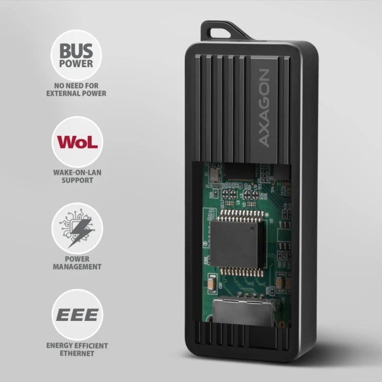 AXAGON ADE-10GR Karta sieciowa USB-C 10Gbps, port RJ-45 10GbE (10/5/2.5/1G), chipset Realtek RTL8159, Wake-on-LAN, aluminiowa, odłączany kabel 19 cm,