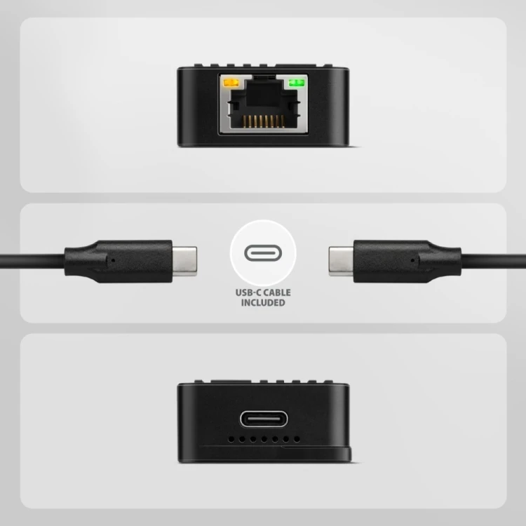 AXAGON ADE-10GR Karta sieciowa USB-C 10Gbps, port RJ-45 10GbE (10/5/2.5/1G), chipset Realtek RTL8159, Wake-on-LAN, aluminiowa, odłączany kabel 19 cm,