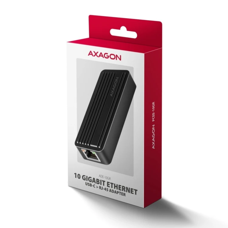 AXAGON ADE-10GR Karta sieciowa USB-C 10Gbps, port RJ-45 10GbE (10/5/2.5/1G), chipset Realtek RTL8159, Wake-on-LAN, aluminiowa, odłączany kabel 19 cm,
