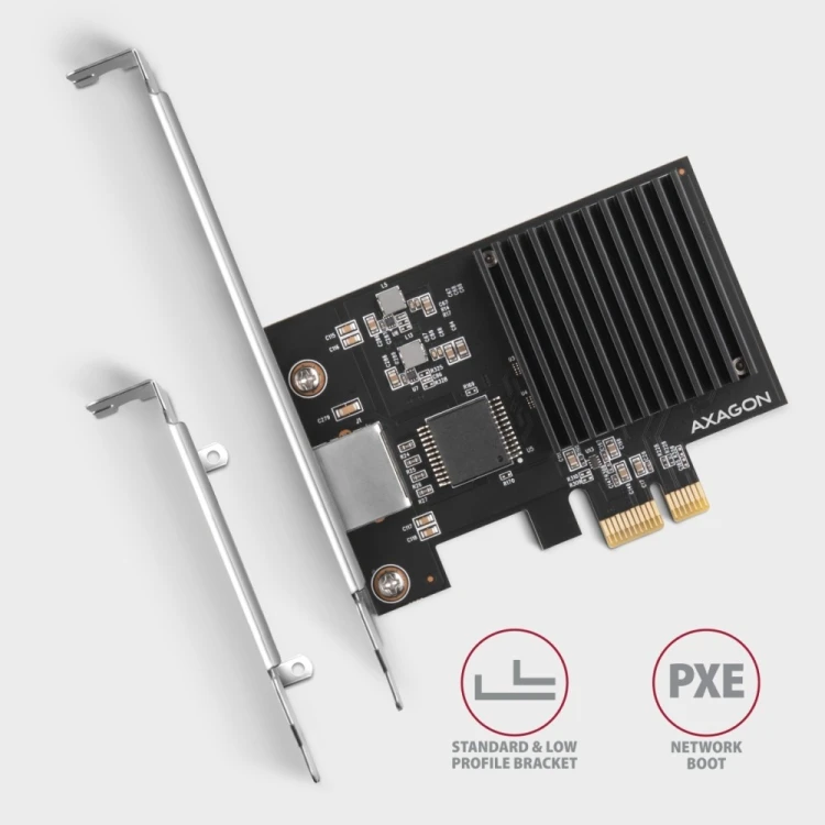 AXAGON PCEE-10GR Karta sieciowa PCIe 4.0 x1, port RJ-45 10GbE (10/5/2.5/1G), chipset Realtek RTL8127, PXE, Wake-on-LAN, radiator, śledź SP/LP