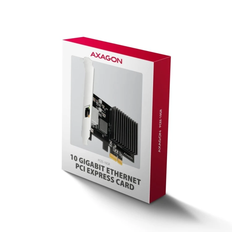 AXAGON PCEE-10GR Karta sieciowa PCIe 4.0 x1, port RJ-45 10GbE (10/5/2.5/1G), chipset Realtek RTL8127, PXE, Wake-on-LAN, radiator, śledź SP/LP