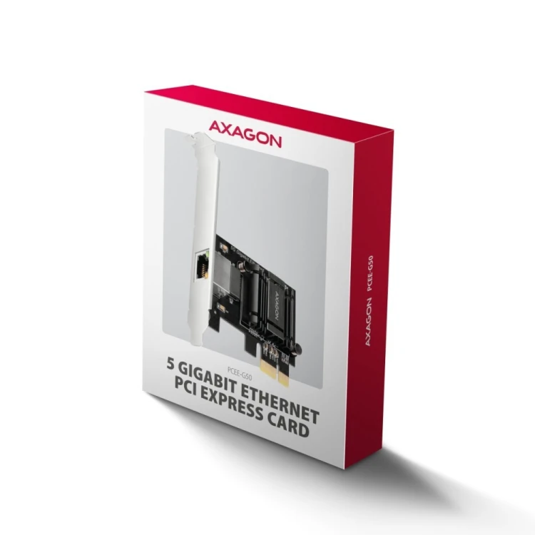 AXAGON PCEE-G50 Karta sieciowa PCIe 3.1 x1, port RJ-45 5GbE (5/2.5/1G), chipset Realtek RTL8126, PXE, Wake-on-LAN, radiator, śledź SP/LP