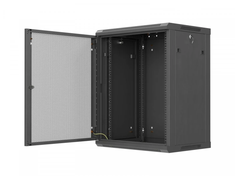 Lanberg Szafa instalacyjna rack wisząca 19 cali 15U 600x450 czarna drzwi perforowane (flat pack)