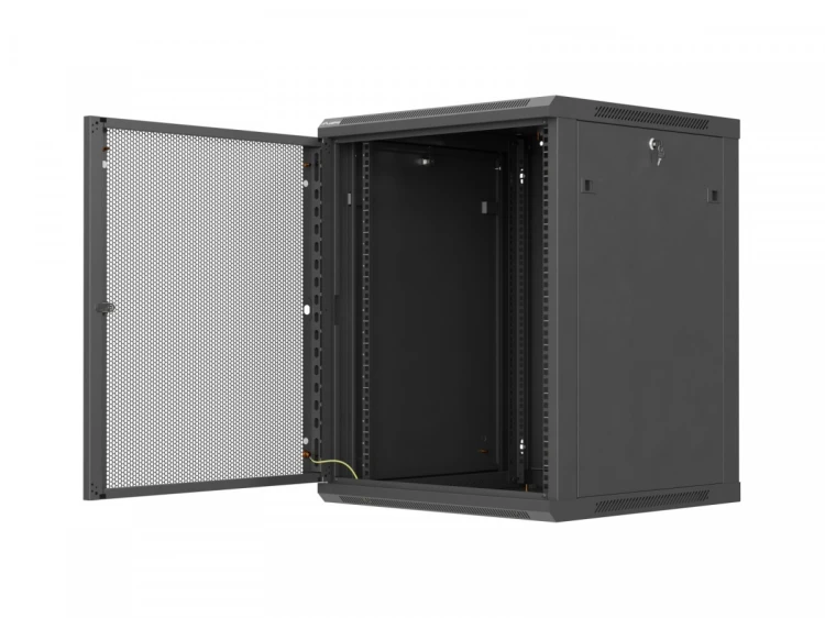 Lanberg Szafa instalacyjna rack wisząca 19 cali 15U 600x600 czarna drzwi perforowane (flat pack)