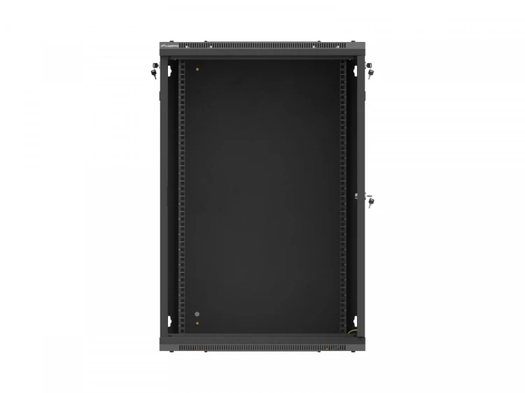 Lanberg Szafa instalacyjna rack wisząca 19 cali 18U 600x600 czarna drzwi metalowe (flat pack)